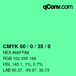 颜色代码: CMYK 60 / 0 / 35 / 0 | qconv.com