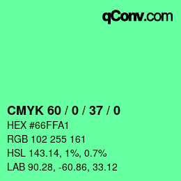 颜色代码: CMYK 60 / 0 / 37 / 0 | qconv.com