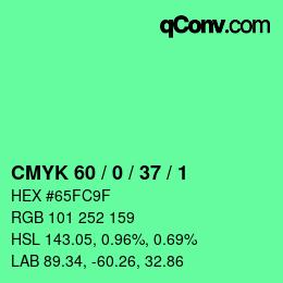 カラーコード: CMYK 60 / 0 / 37 / 1 | qconv.com