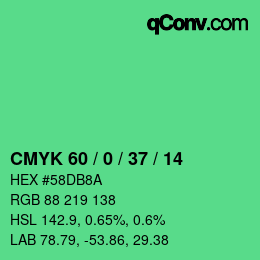 颜色代码: CMYK 60 / 0 / 37 / 14 | qconv.com
