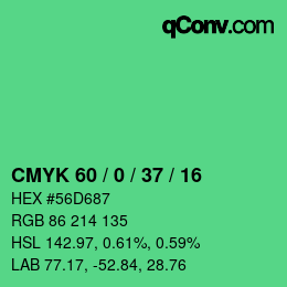 颜色代码: CMYK 60 / 0 / 37 / 16 | qconv.com