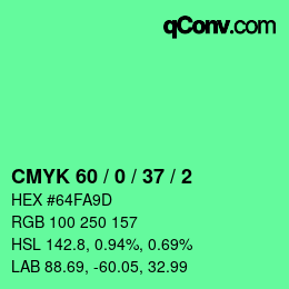 カラーコード: CMYK 60 / 0 / 37 / 2 | qconv.com