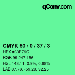 カラーコード: CMYK 60 / 0 / 37 / 3 | qconv.com