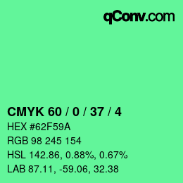 カラーコード: CMYK 60 / 0 / 37 / 4 | qconv.com