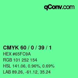 颜色代码: CMYK 60 / 0 / 39 / 1 | qconv.com
