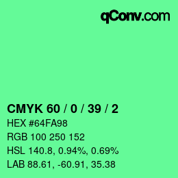 颜色代码: CMYK 60 / 0 / 39 / 2 | qconv.com