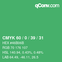 颜色代码: CMYK 60 / 0 / 39 / 31 | qconv.com