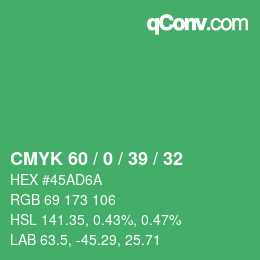 Color code: CMYK 60 / 0 / 39 / 32 | qconv.com