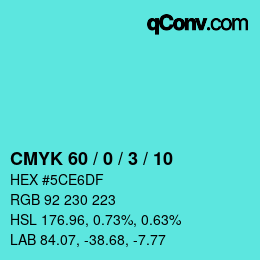 Color code: CMYK 60 / 0 / 3 / 10 | qconv.com
