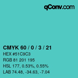 Color code: CMYK 60 / 0 / 3 / 21 | qconv.com
