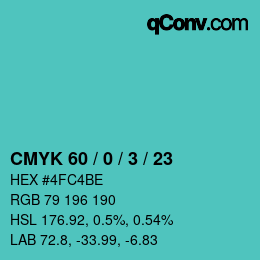 Color code: CMYK 60 / 0 / 3 / 23 | qconv.com