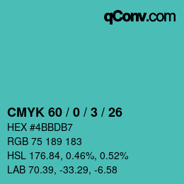 カラーコード: CMYK 60 / 0 / 3 / 26 | qconv.com