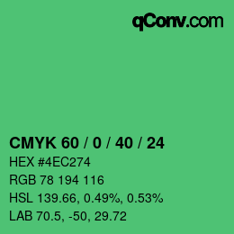 颜色代码: CMYK 60 / 0 / 40 / 24 | qconv.com