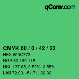 Color code: CMYK 60 / 0 / 42 / 22 | qconv.com