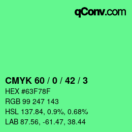 カラーコード: CMYK 60 / 0 / 42 / 3 | qconv.com