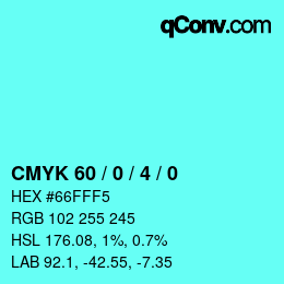 カラーコード: CMYK 60 / 0 / 4 / 0 | qconv.com