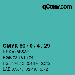 カラーコード: CMYK 60 / 0 / 4 / 29 | qconv.com