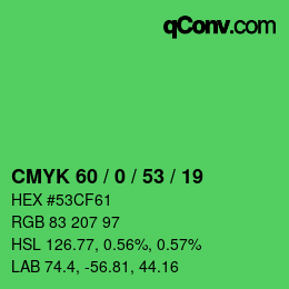 Color code: CMYK 60 / 0 / 53 / 19 | qconv.com