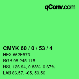 颜色代码: CMYK 60 / 0 / 53 / 4 | qconv.com