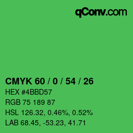 Color code: CMYK 60 / 0 / 54 / 26 | qconv.com