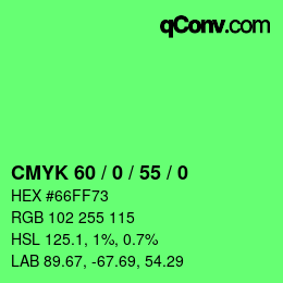 カラーコード: CMYK 60 / 0 / 55 / 0 | qconv.com