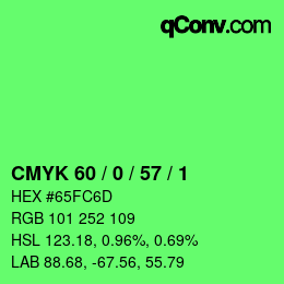 カラーコード: CMYK 60 / 0 / 57 / 1 | qconv.com