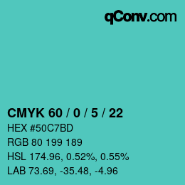 カラーコード: CMYK 60 / 0 / 5 / 22 | qconv.com