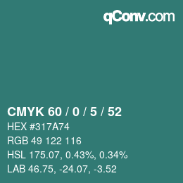 カラーコード: CMYK 60 / 0 / 5 / 52 | qconv.com