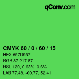 カラーコード: CMYK 60 / 0 / 60 / 15 | qconv.com