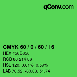 Color code: CMYK 60 / 0 / 60 / 16 | qconv.com