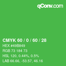 Color code: CMYK 60 / 0 / 60 / 28 | qconv.com