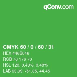 Color code: CMYK 60 / 0 / 60 / 31 | qconv.com