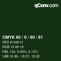 颜色代码: CMYK 60 / 0 / 60 / 81 | qconv.com