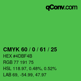 Color code: CMYK 60 / 0 / 61 / 25 | qconv.com