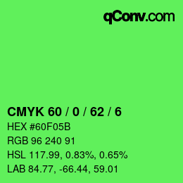 カラーコード: CMYK 60 / 0 / 62 / 6 | qconv.com