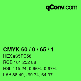 カラーコード: CMYK 60 / 0 / 65 / 1 | qconv.com