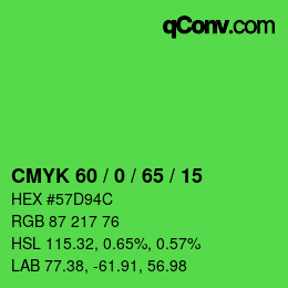 Color code: CMYK 60 / 0 / 65 / 15 | qconv.com