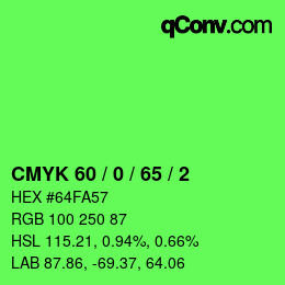 カラーコード: CMYK 60 / 0 / 65 / 2 | qconv.com
