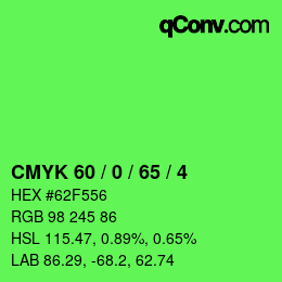 カラーコード: CMYK 60 / 0 / 65 / 4 | qconv.com