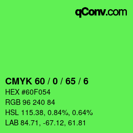 カラーコード: CMYK 60 / 0 / 65 / 6 | qconv.com