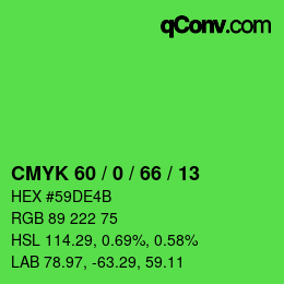 Color code: CMYK 60 / 0 / 66 / 13 | qconv.com