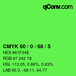 カラーコード: CMYK 60 / 0 / 68 / 5 | qconv.com