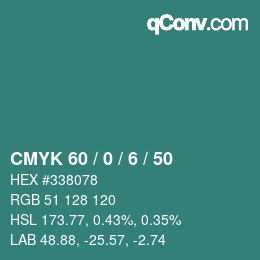 Color code: CMYK 60 / 0 / 6 / 50 | qconv.com