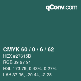 颜色代码: CMYK 60 / 0 / 6 / 62 | qconv.com