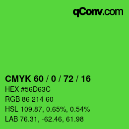 Farbcode: CMYK 60 / 0 / 72 / 16 | qconv.com