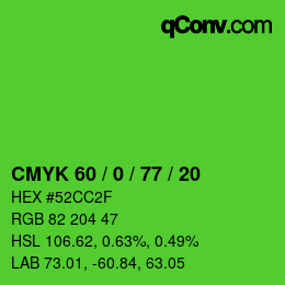 Color code: CMYK 60 / 0 / 77 / 20 | qconv.com