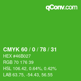Color code: CMYK 60 / 0 / 78 / 31 | qconv.com