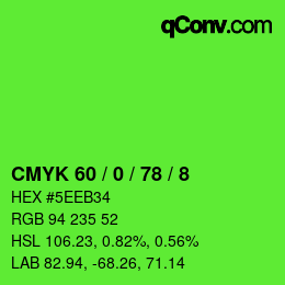 颜色代码: CMYK 60 / 0 / 78 / 8 | qconv.com