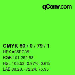 カラーコード: CMYK 60 / 0 / 79 / 1 | qconv.com