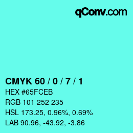 Color code: CMYK 60 / 0 / 7 / 1 | qconv.com